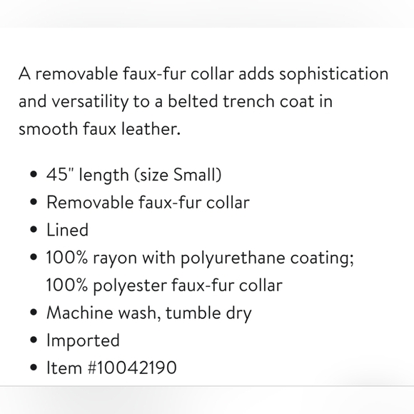 Vince Camuto Black Faux Leather Trench Coat With Removable Fur - Picture 10 of 11